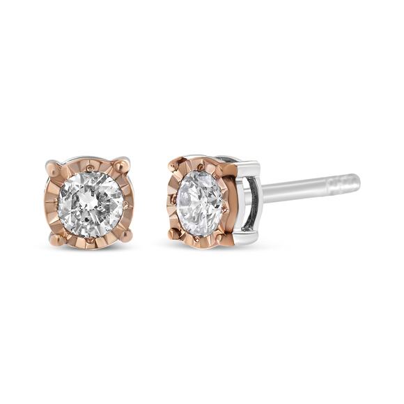 10K Two-Tone Yellow & White Gold 0.40 Cttw Diamond Miracle-Set Earrings - Picture 4 of 4